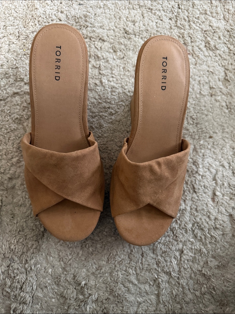 Torrid Tan Suede Like Crossover Slide Mules
